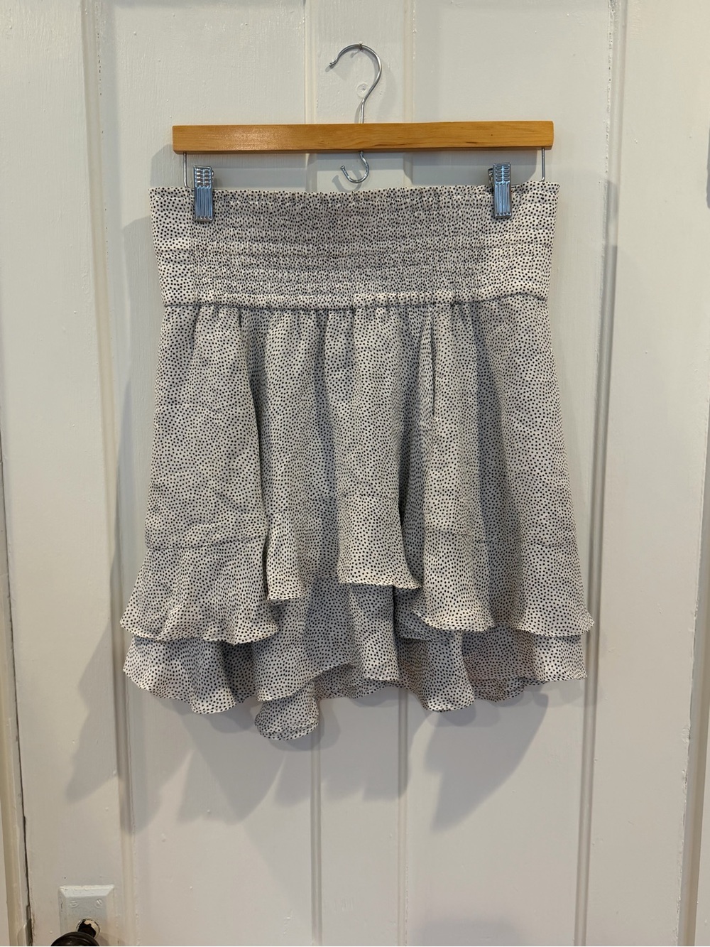 A.L.C. Smocked Waist Ruffle Mini Skirt - White/Black Polka Dot tiered Ruffles